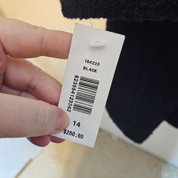 HALSTON Black Textured Long Length Wool Blend Trench Coat sz 14 NWT - Picture 6 of 7